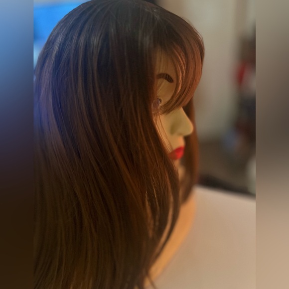 Brunette Shadow root human blend wig, long bangs. Layers tapered to face - Picture 3 of 13